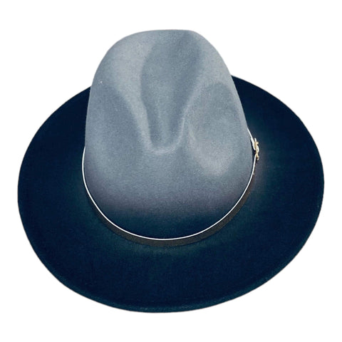 shades of gray fedora hat ombre gray to black with metallic buckle band stiff brim and tall crown medium size