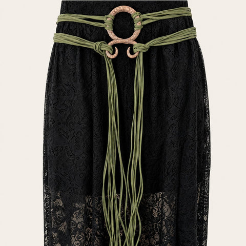 Witches Knotted Waist Wrap Belt triple wrap on model green/copper/os
