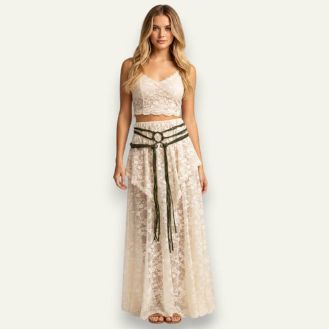 Witches Knotted Waist Wrap Belt triple wrap on model green/gunmetal/os