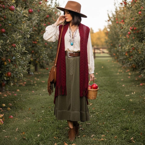 Boho Western Crochet Fringe Cardigan Vest sleeveless open front crochet layer in ivory burgundy red or dark gray