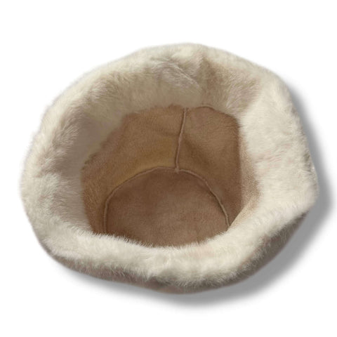 women’s soft faux fur winter bucket hat plush fluffy reversible with 2.5 inch brim in winter white dark brown or black streetwear headwear