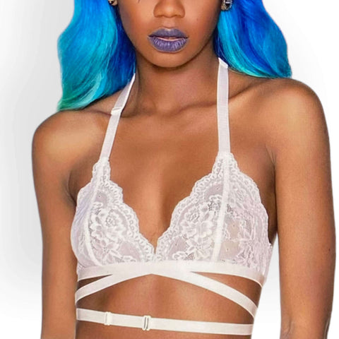Blush Lace Waist Wrap Bralet by Killstar with soft lace cups and adjustable wrap straps for boho goth styling