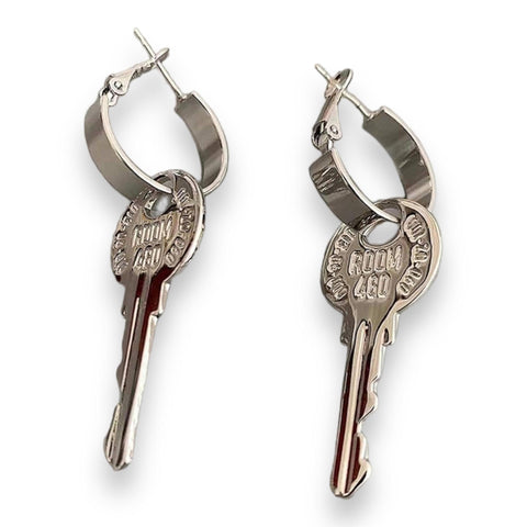 Silver Dangle Key Hoop Earrings