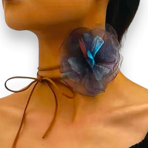  Multicolor Big Flower Wrap Choker brown leather neckwrap blooming floral