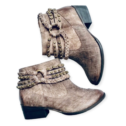 Naughty Monkey Tan Leather Braided Ankle Booties