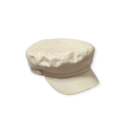 Beige Faux Leather Flat Top Newsboy Cap for Women - Wild Time Fashion