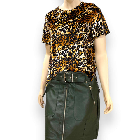 Women's Short Sleeve Leopard Velvet Top