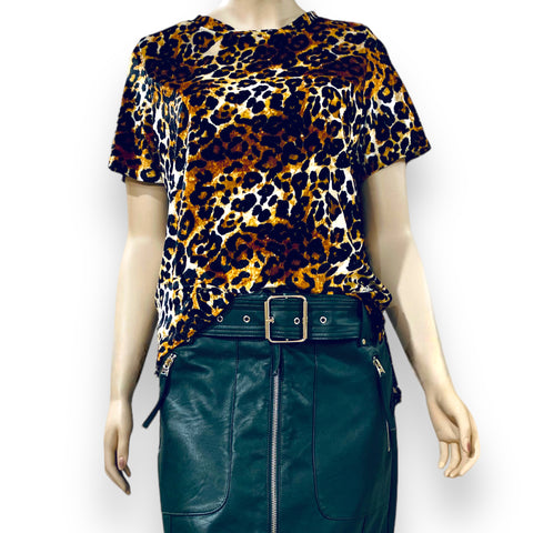 Women's Short Sleeve Leopard Velvet Top