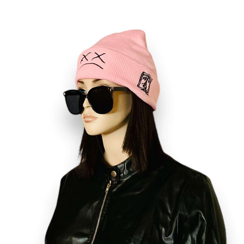 Sad Face Knitted Flip Up Beanie 