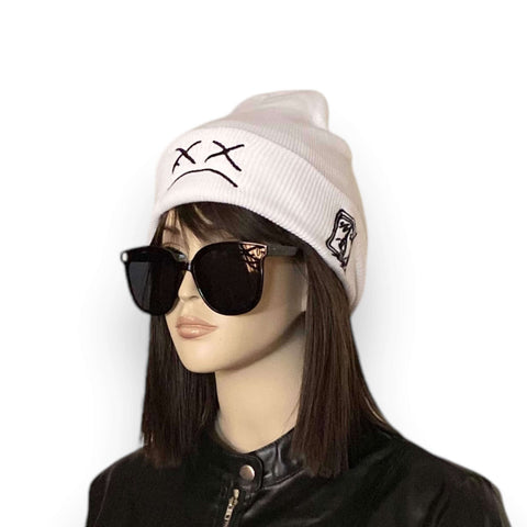 Sad Face Knitted Flip Up Beanie 