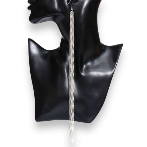 Industrial silver ultra long tassel earrings with layered chain dangles lightweight statement earrings