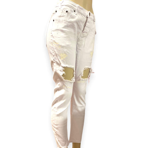 Low Rise White Distressed Denim Ankle Jeans by One Teaspoon- Wild Time Fashion