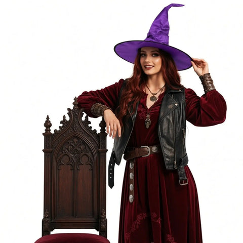 Magical Tall Wicked Witch Hat rich purple tall crown, wide brim portable one size