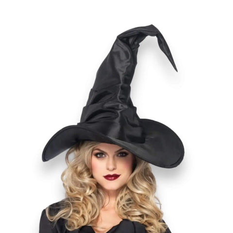 Magical Tall Wicked Witch Hat wide brim tall crown in black portable one size halloween