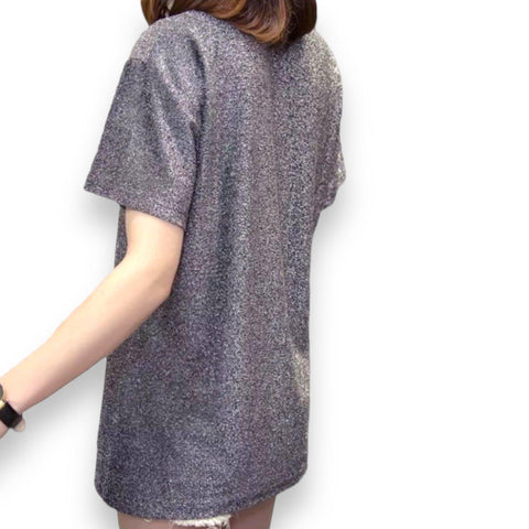 Back side of Metallic Gray Graphic Short Sleeve tee 