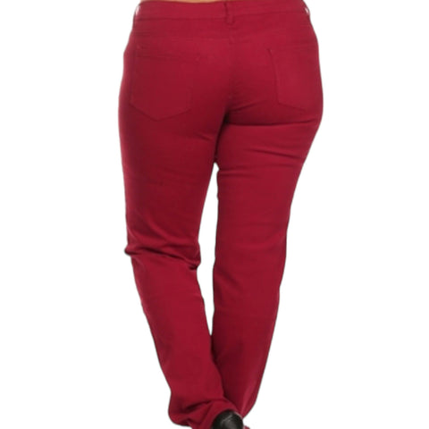Women's Burgundy Plus Mid Rise Tapered  Jeans - Size 16-Wild Time Fashion