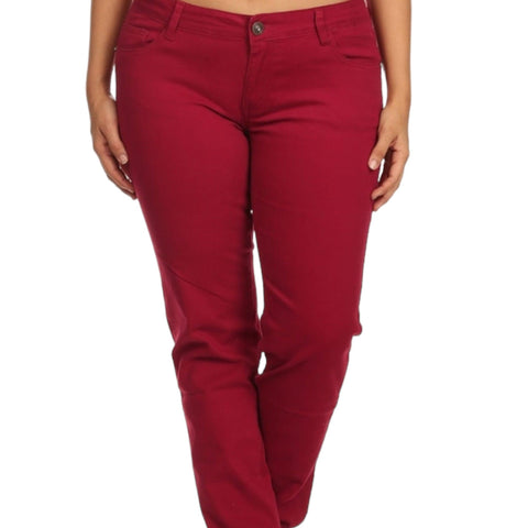Women's Burgundy Plus Mid Rise Tapered  Jeans - Size 16-Wild Time Fashion