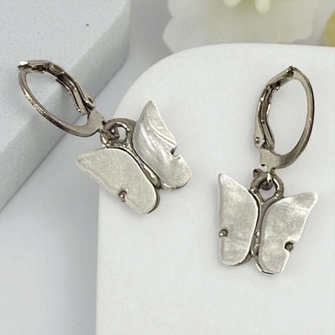 dainty white and silver leverback hoop dangle earrings