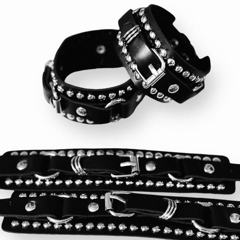 Black Leather Silver Studded Bracelet