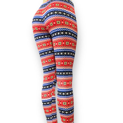 Multicolor Floral Striped Fleece Leggings Pants