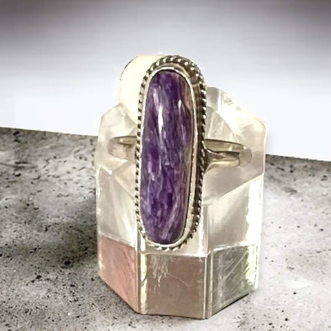 Handmade Natural Purple Charoite Ring - 8.5 / Purple / Female - Women’s Rings