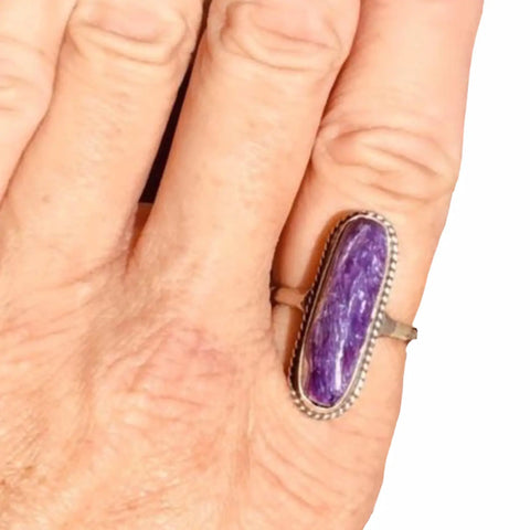 Handmade Natural Purple Charoite Ring - 8.5 / Purple / Female - Women’s Rings