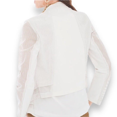 Chic Off White Faux-Leather Blazer