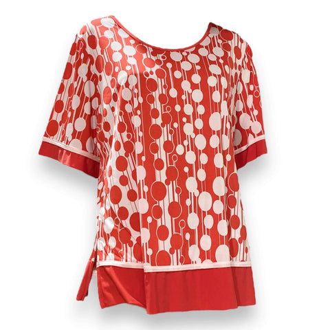 white background with Plus Retro Abstract Red & White Dot Blouse 2XL or 3XL