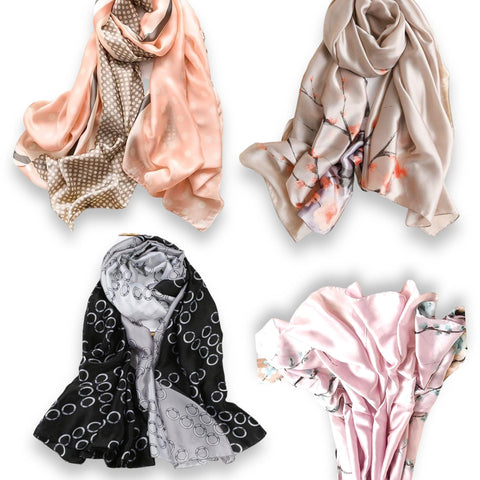 Elegant Oversized Print Silk Scarves- Wild Time Fashion 