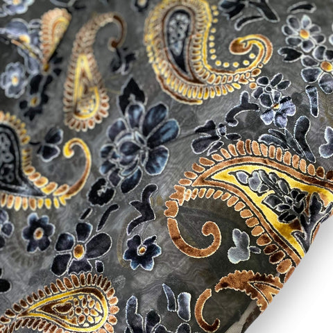 Bohemian Floral Paisley Kimono Jacket black,blue,gold with fringe hem and open front cardigan