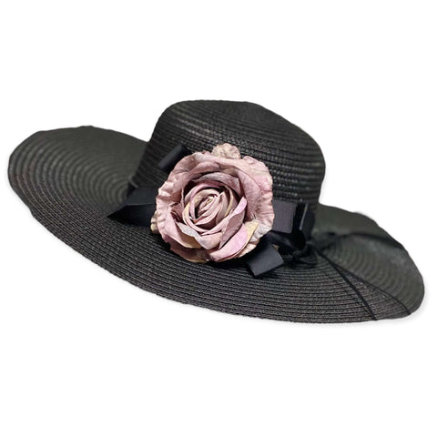 Oversized Floral Pastel Rose Brooch dusty rose hair clip with hand-dyed fabric petals and black grosgrain ribbon, dual lapel pin and alligator clip, 5 by 6 inches, USA made