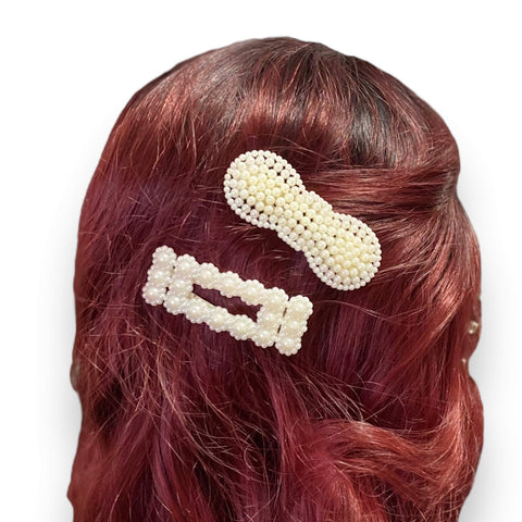 White Faux Pearl Beaded Hair Clips Barrettes