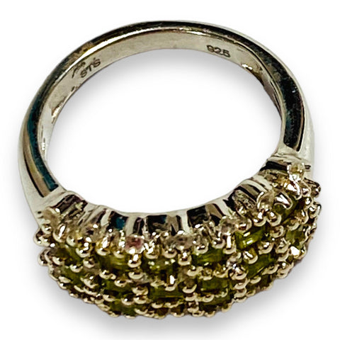 Women's Platinum Arizona Green Peridot and White Topaz Cocktail Ring | Statement Piece - Ring Size 7 - Fine Jewelry - Wild Time Fashion