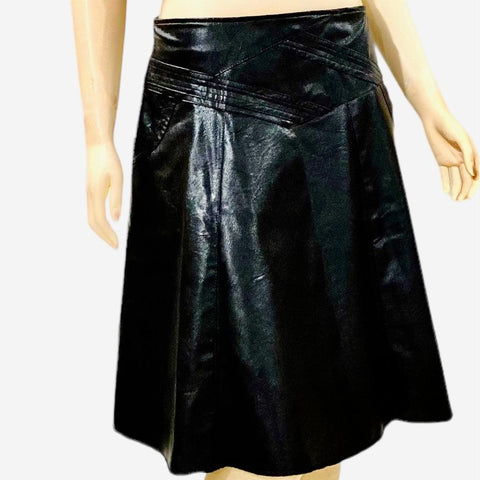 Black Leather Aline Knee Length Plus Size Skirt -Wild Time Fashion