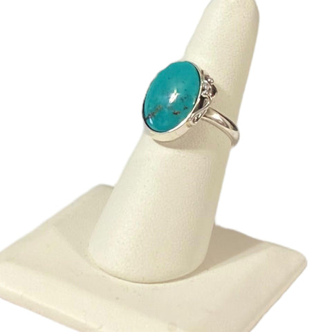 Women's Custom Turquoise  Sterling Silver Lily Ring Size 8