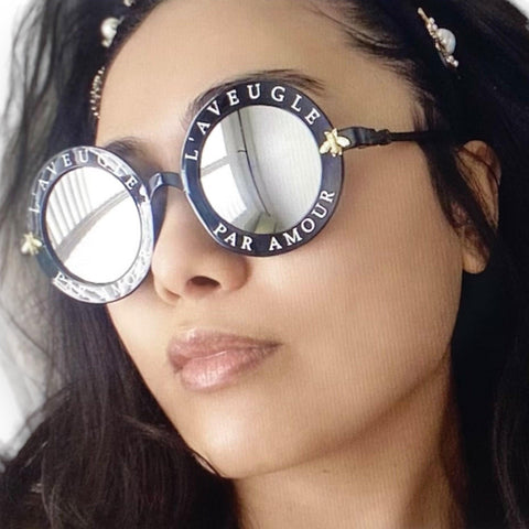 Black Frame Round Silver Mirror Sunglasses