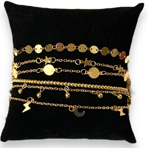 Adorn Your Ankles with Enchanting Gold-Toned Anklet Sets Boho Celestial Set of 6 - One Size 7-9" - One Size 7-9"