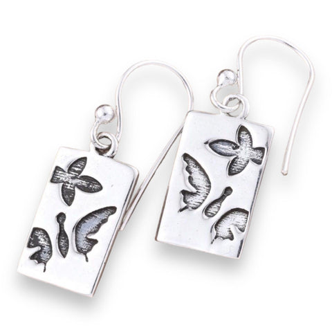 Stamped Butterfly Sterling Silver Earrings