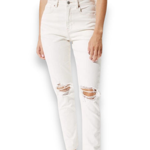 High Rise Ivory Distressed Jeans