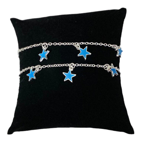 Women’s Silver Anklets Adjustable Lobster Clasp Stars Glow in Dark Charming Anklets Set -Max 10" ea.- Wild Time Fashion