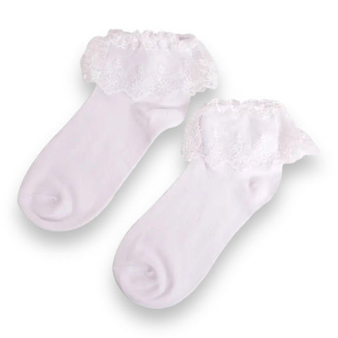 Women's white embroidery lace ankle socks - Size 5-9 - Wild Time Fashion