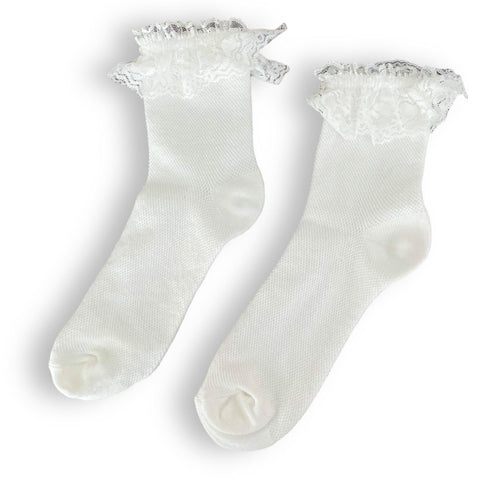 White cotton tall ankle topper socks - one size - wild time fashion