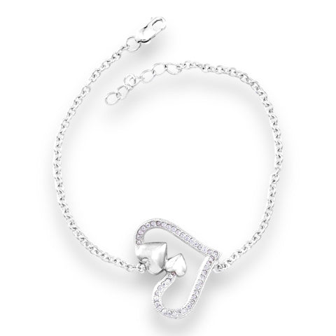 Women's Simulated White Diamond Heart Bangle Bracelet Sterling Silver and White Zirconia