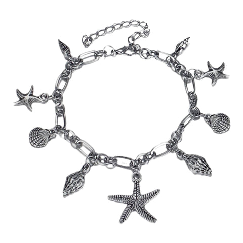 Silver Starfish Anklet Coastal Chic Ankle Wrap -One Size 