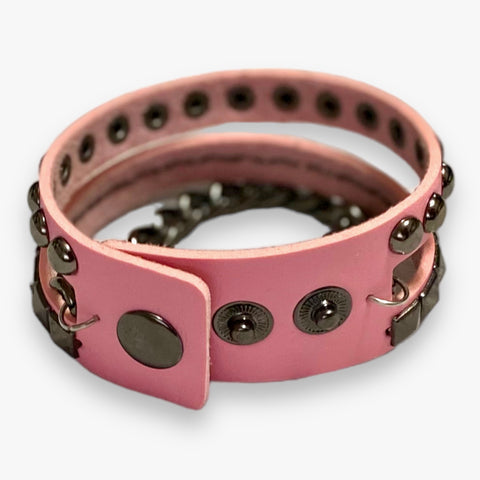 Pink Leather Punk Rock Cuff Bracelet