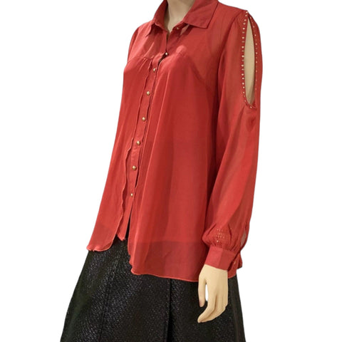 Burnt Orange Studded Open Shoulder Shirt
