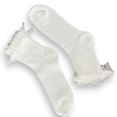 Women's White Lace Topper Tall Ankle Socks - One Size - Wild Time Fashion