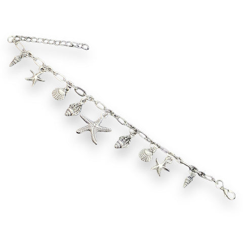 Silver Starfish Anklet Coastal Chic Ankle Wrap -One Size 