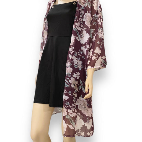 Women's Floral Mid Length Kimono Robe - One Size Fits Most