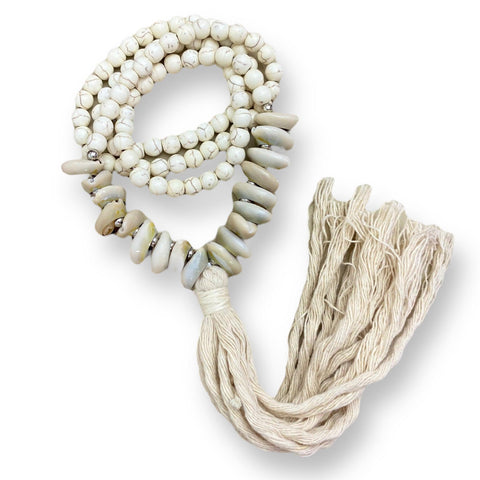 Howlite Stone and Seashell Tassel Necklace